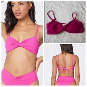 New! L*Space Ringo twist front dark pink bikini top 19888